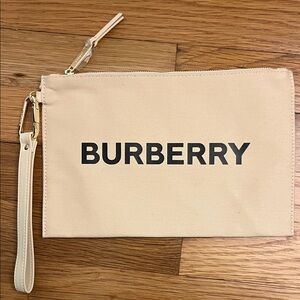 Burberry Beige and Black Logo Wristlet Pouch